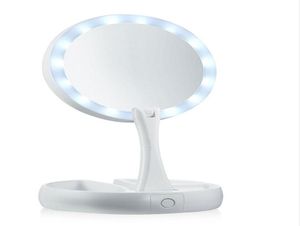 Складное зеркало с зарядкой через USB или аккумулятором, светодиодное зеркало для макияжа, белое косметическое зеркало с подсветкой, 10-кратное увеличительное настольное зеркало 31265053683