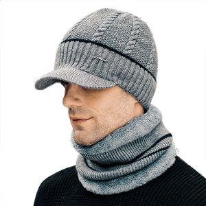 Winter-Beanie-Mützen-Schal-Set, warme Strickmütze, Totenkopf-Kappe, Halswärmer mit dickem Fleece-Futter und für Männer und Frauen y240123