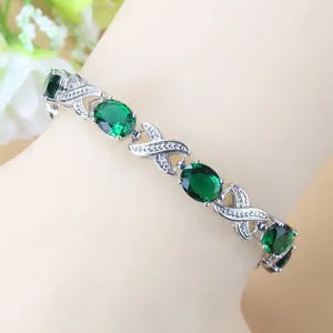 Link Pulseiras Pulseira Feminina Bangles 925 Mark Jóias Cor Prata Verde Cubic Zircon Mulheres Acessórios de Casamento Comprimento Ajustável 18 3 CM