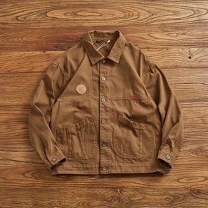 Herrenjacken Mai Khaki Vintage Cargo Coat Kleidungsstück Wash Stempelstempelkämmerte Baumwolle, um einen alten Trend der gewebten Jacke durchzuführen