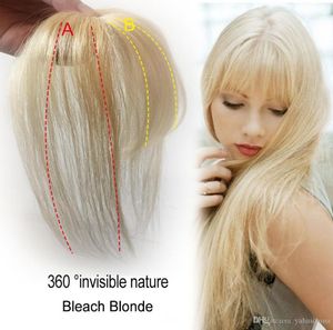 Bleach Blonde Bangs Hair clip 3D Fringe Bangs Human Hair Topper Extension Clip In Crown Hairpiece for Women short angle Brown4894403