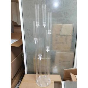 Candle Holders 6-Piece 6-Head Acrylic Candlestick Wedding Table Center Piece Flower Rack Large Drop Delivery Home Garden Dhqok