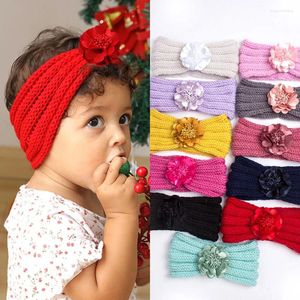 Hair Accessories Flower Knitted Headbands For Baby Girls Fall Winter Warm Clothes Infant Toddler Knitwear Headwear Black Red Yellow