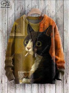 Herrenpullover PLstar Cosmos 3D-gedruckte Tierserie Katzenmuster Hässlicher Pullover Straße Lässig Winter M-1