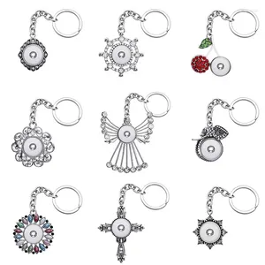 Schlüsselanhänger Mode Schönheit Blumen Winkel Kreuz Strass Charms Snap Schlüsselanhänger Fit 18mm Knöpfe DIY Schmuck XL0067