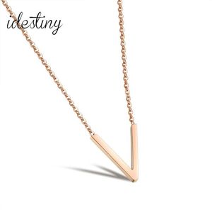 1111 Rose Gold Color Plated Stainless Steel Initial Letter V Necklace for Women Classical Design Jewelery Party Bijoux Gift8019086