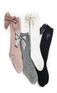 Fall Girls cotton socks INS chidren ribbon Bows princess leg kids ruffle 34 knee high knitting sock A33414465521