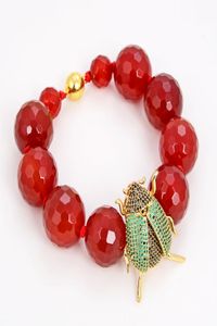 Guaiguai smycken 18mm Red Agate CZ Beetle Connector Armband Handgjorda för kvinnor Real Lady Fashion Jewellry2852452