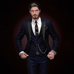 Men's Suits Blazers Classic Black Slim Fit Mens Suits Peaked Lapel Wedding Groom Tuxedo 3 Piece Jacket Vest Pants Set Male Business Masculino Blazer