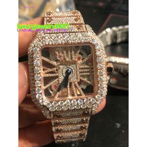 Digner Watch Skeleton Sier New Moissanite Diamonds Watch Pass TT Quartz Movement Top Quality Men Luxury Iced Out Sapphire Watch med Moissanite Set With Diamonds 925