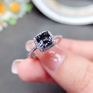 Klaster Pierścienie Asscher Gray 1ct Moissanite Pierścień 925 Srebrny srebrny damski przyjęcie weselne