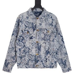 Kurtki męskie wiosenne dżinsowe kurtki mody kwiaty haftowe cekiny Krótkie dżinsy vintage luźne streetwear CHD2402192-25