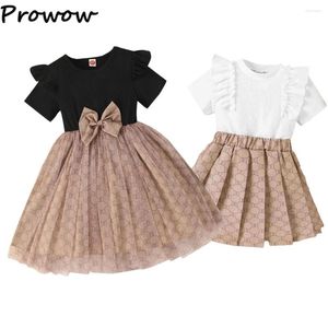 Sukienki dla dziewczynek Prowow 4-7y Siostra Dopasowanie strojów Patchwork Bow Black Black Kids for Girl