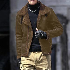 Jaquetas masculinas para homens plus size casaco de inverno lapela gola manga longa acolchoada jaqueta de couro vintage engrossar pele de carneiro