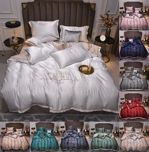 Premium Silk Bedding Set 4 -stycken Solid Color Bed Quilt Cover Designer 10 Färger 3D Bäddsuppsättningar221L1738259