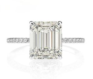 925 srebrne szmaragdowe krój stworzony diamentowe obrączki moissanite dla kobiet luksusowa propozycja zaręczynowa Ring9140803