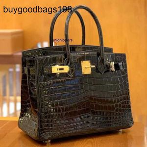 حقائب مصممة جميعها وخياطة Ig Gloss Nile Crocodile Skin Womens Luxury Handbag 30 سعة سوداء كبيرة