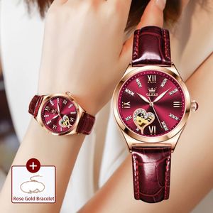Luxury Women Watches Automatic Mechanical Leather Wrist Watch Rhinestone Ladies Fashion Armband Set Gift Top Brand 240131
