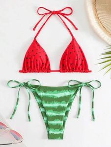 Mulheres Swimwear Sexy Mulheres Bonito Melancia Impressão Halter String Micro Bikini Define Duas Peças Maiô Banheira Terno Beach Outfits Biquini