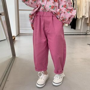 Byxor baby flicka rose rosa casual byxor 2024 vårens höstklänning barn rak solid