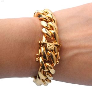 Großhandel Miami Hip Hop Modeschmuck 18 Karat vergoldetes Edelstahl-Zapfchen-Schnallen-dickes kubanisches Kettenarmband für Männer und Frauen