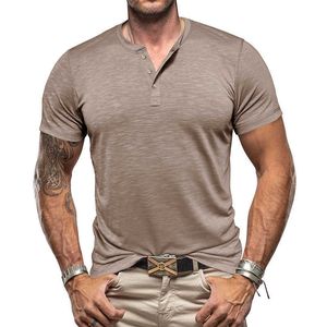 2024 여름 남성 짧은 슬리브 티셔츠 헨리 셔츠 대나무 관절 면화