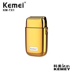 Kemei kmtx1 barbeador elétrico para homens lâmina dupla impermeável alternativo sem fio navalha recarregável usb máquina de barbear barbeiro tr7429917