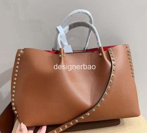 2024 Borse a tracolla Donna Shopping Rivetti Borsa in pelle tote marrone Borsa vera su un lato