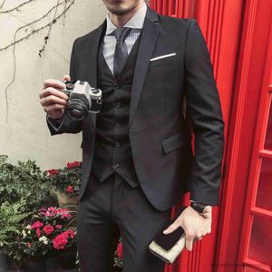 Men's Suits Blazers Men Three-piece Suit Mens Formal Business Style Slim Fit Wedding Suit Set with Silky Smooth Anti-wrinkle Fabric Turn-down