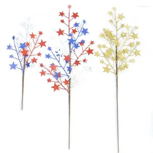 Decorative Flowers 2Pcs Artificial Colored Pentagram Green Plant Branches Christmas Tree Wreath Decoration Accessories