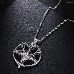 Hänge halsband vintage pan gud skalle hänge halsband män mode pentagram gethuvud kedja unisex lycka legering gotiska smycken