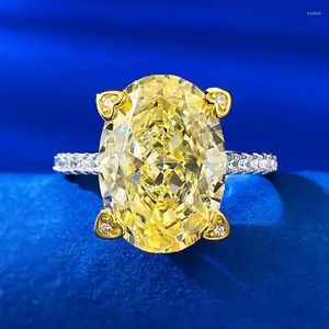 Cluster Rings S925 Silver Imported High Carbon Diamond 10 14 Oval Yellow Radiant Europe And America