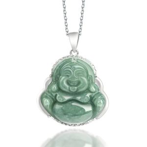 Pendants Burmese Jade Maitreya Pendant Accessories Charms Natural Vintage Choker Amulets 925 Silver Necklaces Green Jadeite Necklace