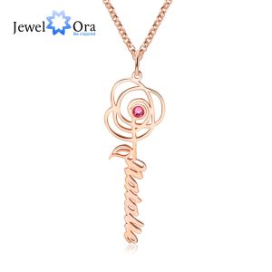 Naszyjniki Designer Jewelora Personalizowane imię Rose Naszyjnik z DIY Birthstone Dostosowany kwiat Prezenty biżuterii dla mamy