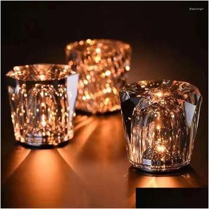 Night Lights Crystal Diamond Light Retro Usb Rechargeable Romantic Led Bar Lamp For Restaurant Decoration Protect Drop Delivery Dhnuy