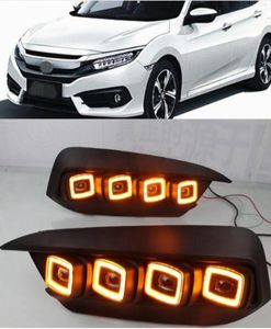 2pcs LED Honda Civic 2016 2017 2018 için Gündüz Çalışma Işığı Akış Sarı Sinyal Rölesi Arabası DRL 12V LED Sis Lamp5903639