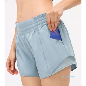 LU-16 Malha de cintura elástica feminina Hotty Hot Shorts Calças de ioga Correndo Fitness Casual Solto Respirável Bolso com zíper oculto Esportes Curto Roupas de ginástica Mulheres Underwea