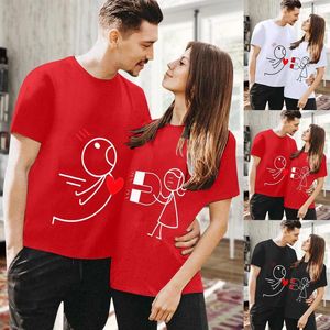 Camisetas masculinas Dia dos Namorados Combinando Camisa de Casal Dia dos Namorados Manga Curta Crewneck Top Presente para Amantes Roupas