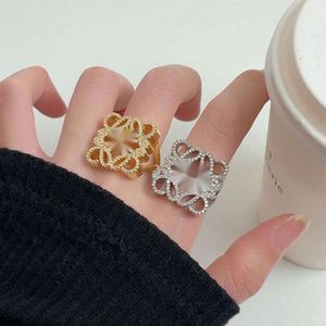 Luo Family's Niche Design Mooncake Hollowed Out Square Diamond Inlaid Ring for Women Light Luxury High-End Feeling Heavy Industry Unique Personality