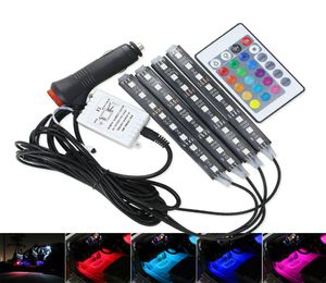 4pcs Car RGB LED Strip Light LED Strip Lights Colors Car Styling Decorative Atmosphere Lamps Car Interior Light With Remote 12V R1879683