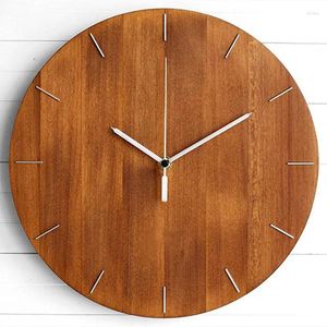 Wall Clocks Round Wooden Clock Modern Design Silent Non-Ticking Quartz Wood For Office Living Room Kitchen Home Decor