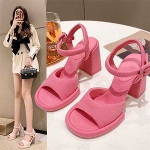 Sandals Women Sandals High Heel Buckle Pink Summer Platform Woman Shoes Office Lady Cute Elegant Heeled 230417