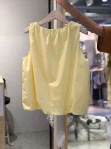 女性のブラウスBlusas Mujer de Moda 2024 Veranoルーズ人形ブラウス女性ソリッドカラー丸い首のタンクトップ夏ホワイトショート