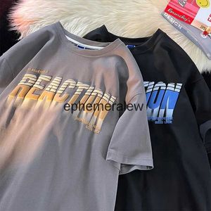 T-shirt da uomo T-shirt stampata retrò a maniche corte da uomo nuova coppia estiva T-shirt pesante stile americano di marca di marea di Hong Kong metà insH24220