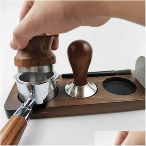 Tampers 51Mm 58Mm Wooden Coffee Tamper Stand Presser Holder For Espresso Puck Sn Tam Station Distribution Lever Tool Mat Drop Delive Dhxkt