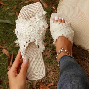 Terlik yeni bohem tatil terlikleri kadınlar için yaz konforu eva plaj sandaletleri püsküllü açık ayak ayaklı sandaletler T240220