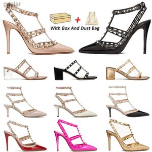 With Box Designer VT Sandal High Heel Designer VT Sandal designer women luxury sandals dress shoes rock stud high heels leather rivet black poin Valentine ZXYW