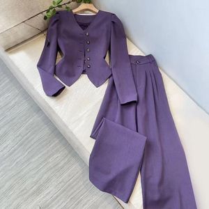 Calças femininas de duas peças mulheres primavera outono cor pura blazer colete 3 conjuntos coreano escritório senhora magro jaqueta curta tanque tops calças outfits