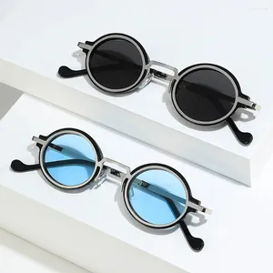 Occhiali da sole 2024 Steampunk piccoli rotondi per uomo occhiali da sole ovali donna montatura in metallo occhiali da pesca da guida UV400