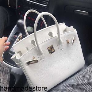 BK Tote Leather Bag Designer Handväskor Cowhide Lychee Grain på det första lagret Fashionabla White Women's Fashion Women's Handbag One Shoulder